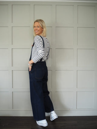 Cinnamon T-Shirt with Enamel Buttons - Navy/Off White Stripes