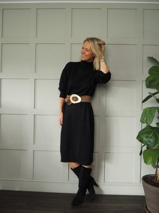 Rachelle Polo Neck Long Dress by Moss Copenhagen - Black, Stone