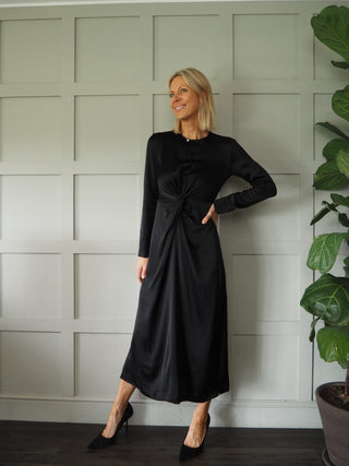 Falliella Dress with Knot Detail and Side Slits by Ottod'Ame - Black, Green and Navy Blue