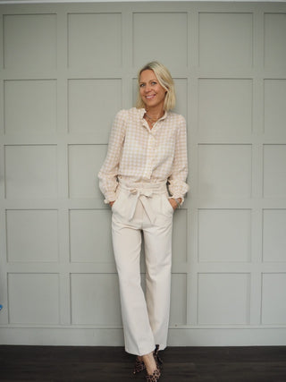 Florentine Checked Blouse by Frnch - Off White/Sand