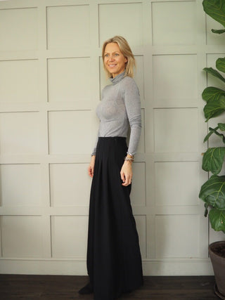 Luzo Cashmere Mix Polo Neck - Chocolate, Grey and Winter White