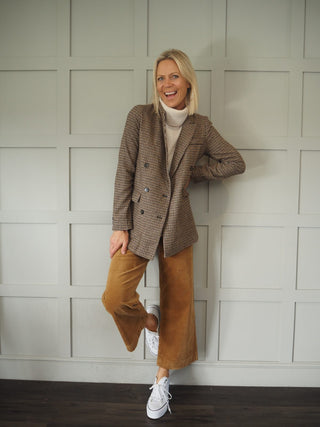 Atlanta Wide Leg, Cropped, Mid-Rise Corduroy Trousers - Camel