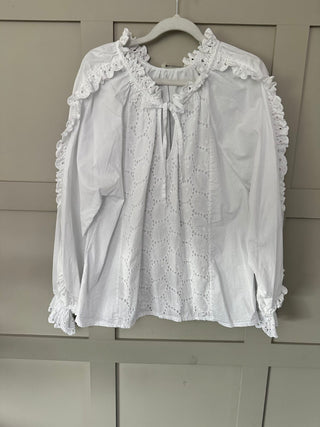 Sander Blouse with Broderie Anglaise Detail - Baby Blue