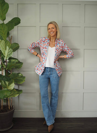 Georges Single-Breasted Cotton Blazer with Single Button Fastening and Faux Pockets - Floral Design