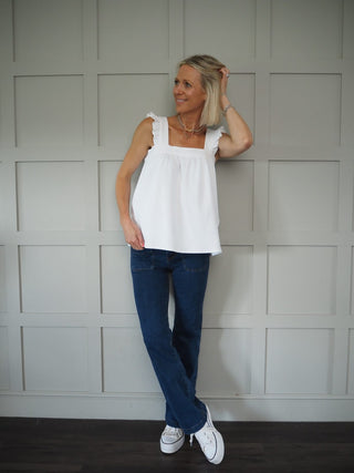 Cressida 'Waffle' Top with Ruffle Detail - White