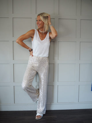 Festival Party Wide Leg Sequin Trousers - Green