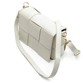 Patchi Crossbody &amp; Clutch Leather Bag with Square Woven Design - Stone