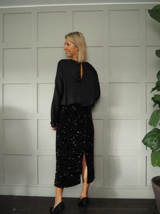 Quincy Long Sleeved Top - Black, Gold, Oyster