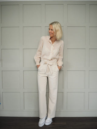 Florentine Checked Blouse by Frnch - Off White/Sand