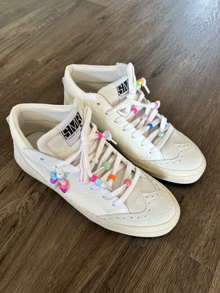 Merkel Leather High Top Trainers with Detachable Beads - White