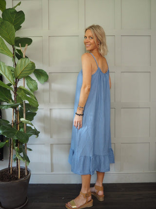 Eli Spaghetti Strap Sun Dress - Blue, Taupe, White