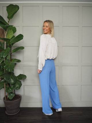 Silk Mix Long Sleeved Blouse with Button Fastenings and Frill Detail - Black