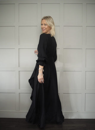 Taisy Maxi Dress with Wrapover Skirt by Frnch - Black