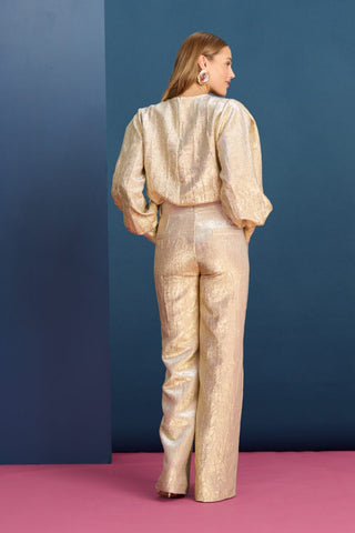 Stardust Wide Leg, Lined Trousers with Side Pockets by Pom Amsterdam - Gold, Violet