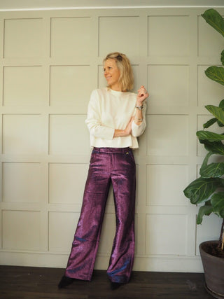 Suri Round Neck, Cashmere Mix Jumper - Black and Ivory