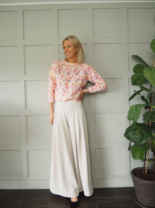 Donna Round Neck, Long Sleeve Jumper by Emme - Autumnal Hues on Ecru