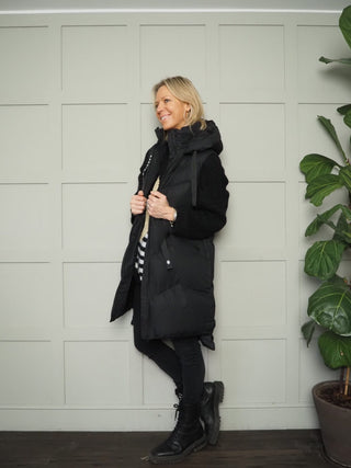 Longline Puffa Gilet with Zip Fastening &amp; Hood by Saint &amp; Sinner - Black, Khaki