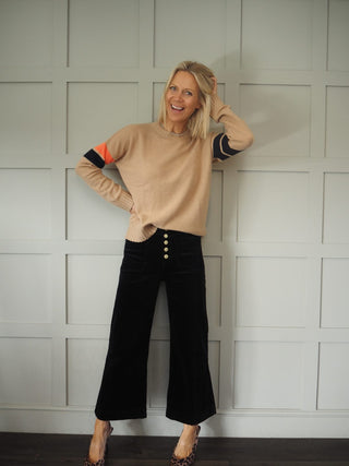 Atlanta Wide Leg, Cropped, Mid-Rise Corduroy Trousers - Camel