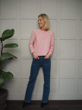 Cinnamon T-Shirt with Enamel Buttons - Navy/Off White Stripes