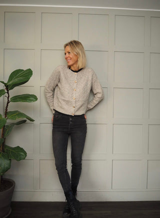 Frankie High Waist Skinny Jeans with Exposed Button Fly - Grey Washed