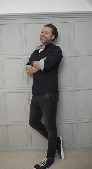 Men's Cotton Striped Collar and Cuff Shirt - Navy Blue