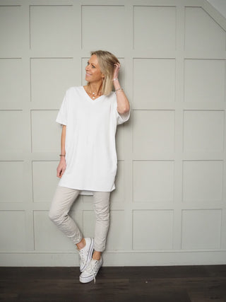 Curti V Neck Longline Top - Off White