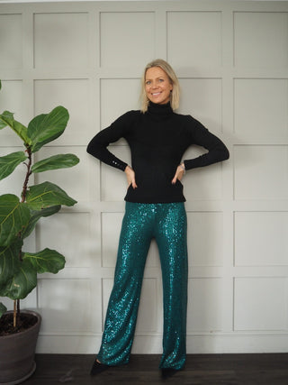 Festival Party Wide Leg Sequin Trousers - Green