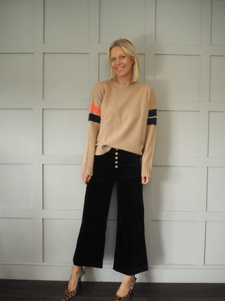 Atlanta Wide Leg, Cropped, Mid-Rise Corduroy Trousers - Camel
