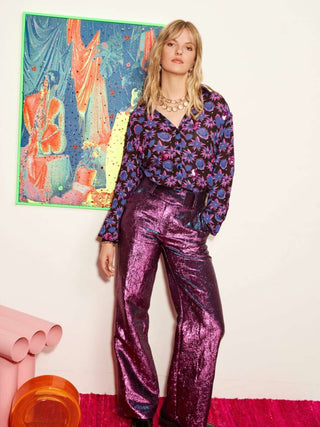 Stardust Wide Leg, Lined Trousers with Side Pockets by Pom Amsterdam - Gold, Violet