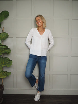 Pandy V Neck Long Sleeved Linen Blouse - Stone