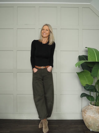 Balfour Thermal Long Sleeve T Shirt with Round Neck - Black, Off White