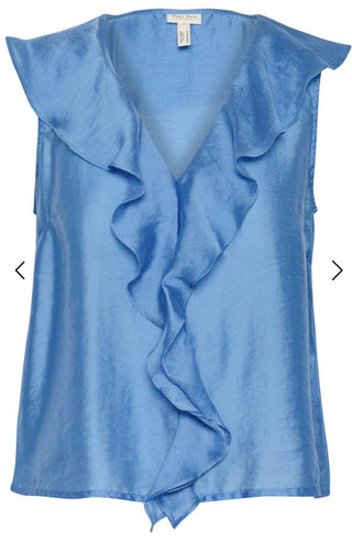 Rue Silky Feel Vest with Frills by Part Two - Champagne, Cornflower Blue