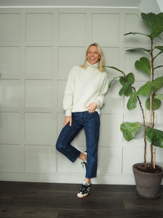 Nadine Chunky Knit Polo Neck Jumper by Frnch - Ecru