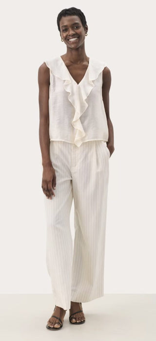 Rue Silky Feel Vest with Frills by Part Two - Champagne, Cornflower Blue