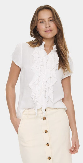 Elli Blouse with Capped Sleeves and Frill Detail by Saint Tropez - Off White