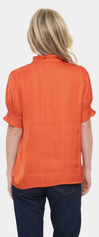 Veeni Silky Soft Blouse with Short Sleeves by Saint Tropez - Tomato Red, Vanilla Custard
