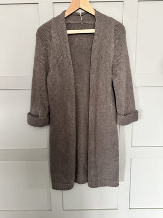 Billie Joe Mohair Mix Longline Cardigan with Cropped Sleeves - Black, Mushroom and Oatmeal