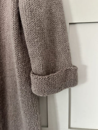 Billie Joe Mohair Mix Longline Cardigan with Cropped Sleeves - Black, Mushroom and Oatmeal