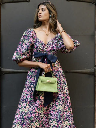 Universe Midi Dress in Midnight Meadow by Newday Originals - Navy Blue