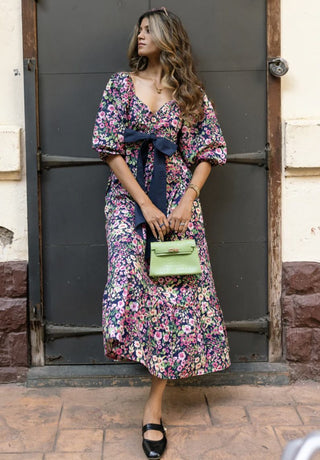 Universe Midi Dress in Midnight Meadow by Newday Originals - Navy Blue