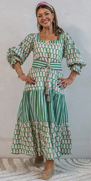 Pineapple Midi Dress with Belt by Newday Originals - Green