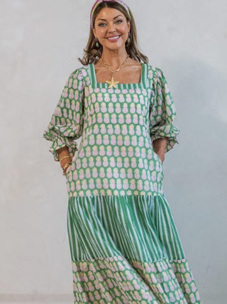 Pineapple Midi Dress with Belt by Newday Originals - Green