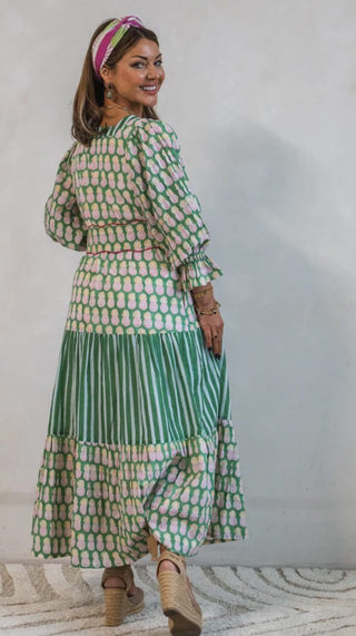 Pineapple Midi Dress with Belt by Newday Originals - Green