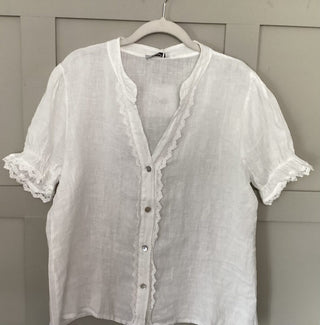 Fearne Linen Blouse with SHORT Sleeves - Baby Blue, Coral, Cornflower Blue, Navy Blue, Off White, Pale Pink, Stone