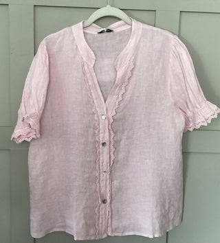 Fearne Linen Blouse with SHORT Sleeves - Baby Blue, Coral, Cornflower Blue, Navy Blue, Off White, Pale Pink, Stone
