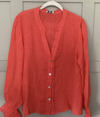 Fearne Blouse with LONG sleeves - Baby Blue, Coral, Cornflower Blue, Navy Blue, Off White, Pale Pink, Stone