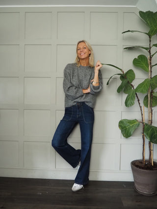 Geeta Round Neck, Long Sleeve Cable Knit Jumper by Saint Tropez - Grey and Yellow