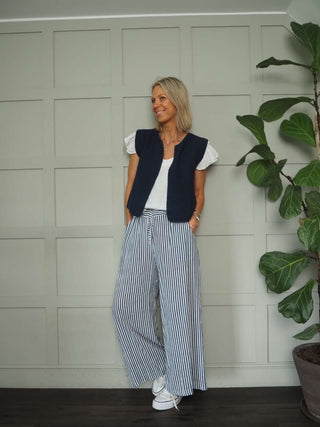 Gigi Eco-Cotton Relaxed Fit Knitted Sleeveless Cardigan, No Fastening by Luella - Navy Blue