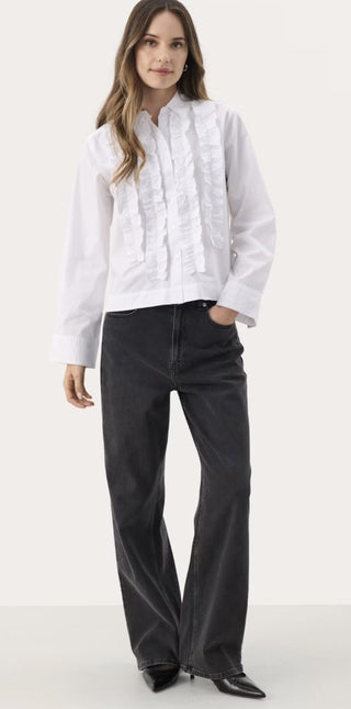 Pranvera Blouse with Frill Detail by Part Two - Blue/White Stripes, White