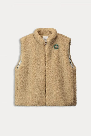 Teddy Super Soft Gilet, with Contrasting Heart Patterned Lining &amp; Detachable Brooch, by Pom Amsterdam - Black, Ecru, Navy Blue and Vintage Brown